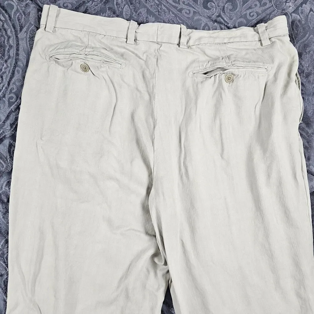 Tommy Bahama Pants Mens 39x28* Beige Silk Blend Pleated Golf Chino Casual Relax